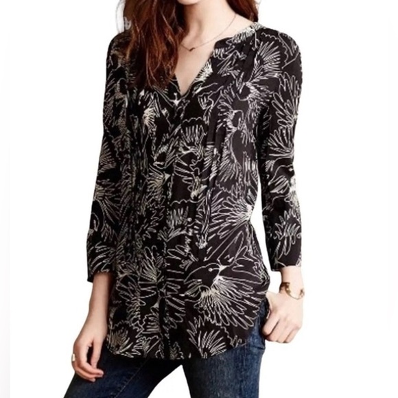 Maeve Tops - Anthropologie Maeve Black & White Sketched Bird Button Up Blouse Size 4